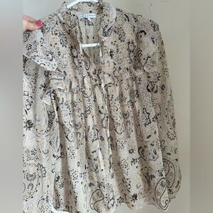 Rolla's Paisley Smocked Ruffle Blouse in Beige